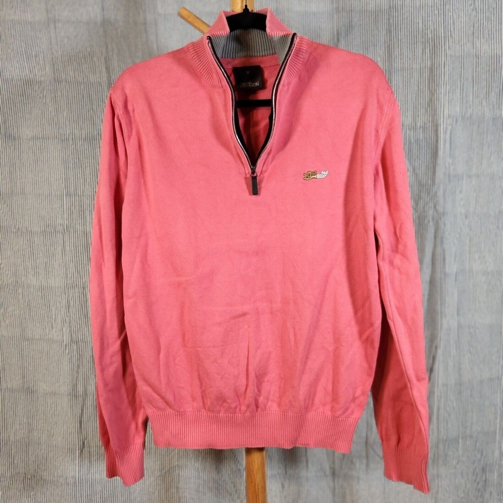 Oscar Jacobson Medium $195 Bogart‎ Half-Zip Salmon 100% Cotton Italian Made Knit